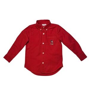 Baby GAP x Mickey Mouse Boys Size 5 Toddler Red Long Sleeve Button Down Shirt